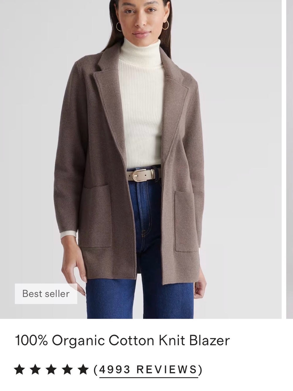 Quince WoMen's 100% Organic Cotton Brownish Open-Front Cardigan